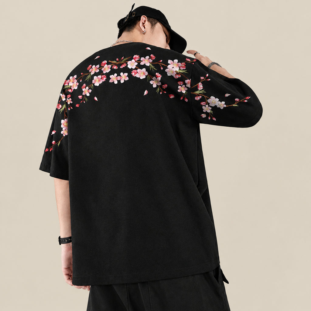 Sakura Embroidered Shirt in black