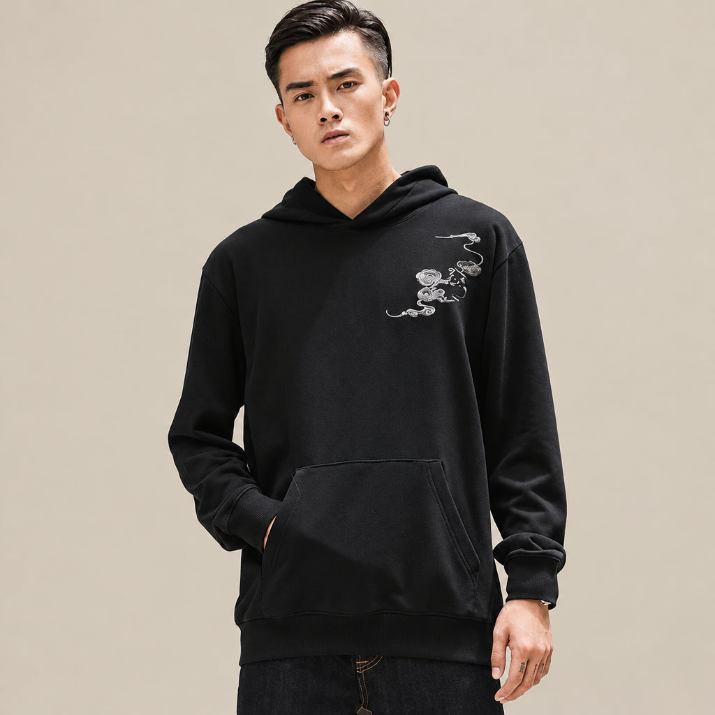 Kirin Embroidered Dragon Hoodie in black