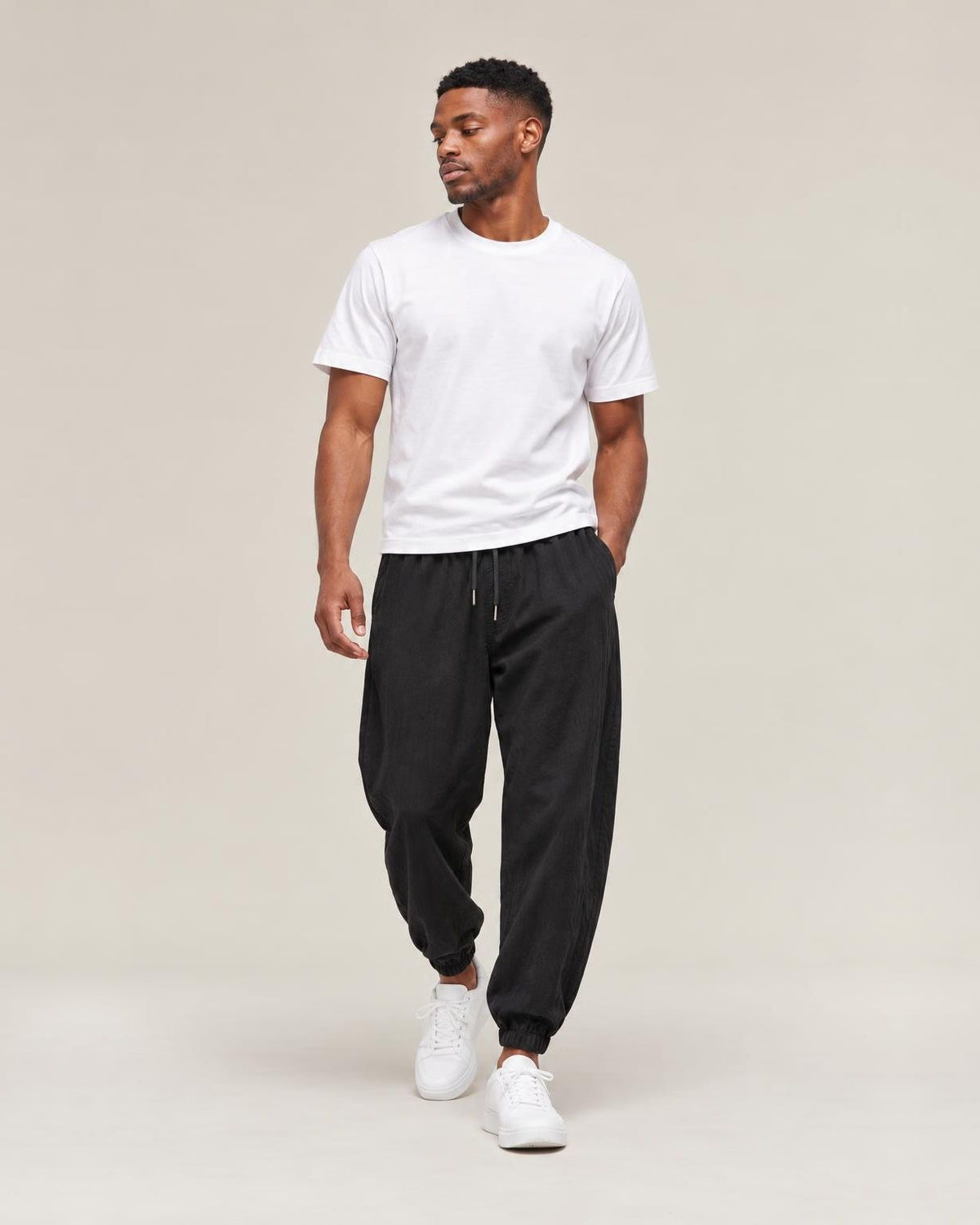Asa Linen Ankle Pants in Black, full-length front view