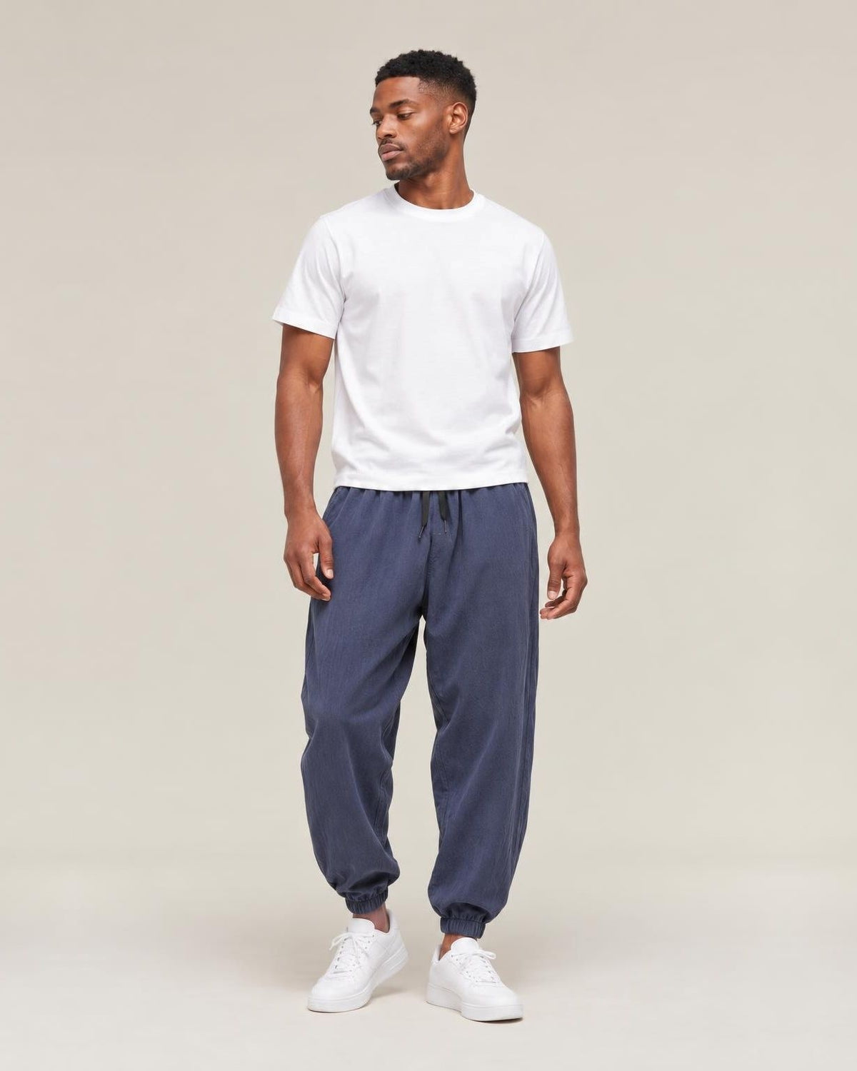 Asa Linen Ankle Pants in Blue, full-length front view