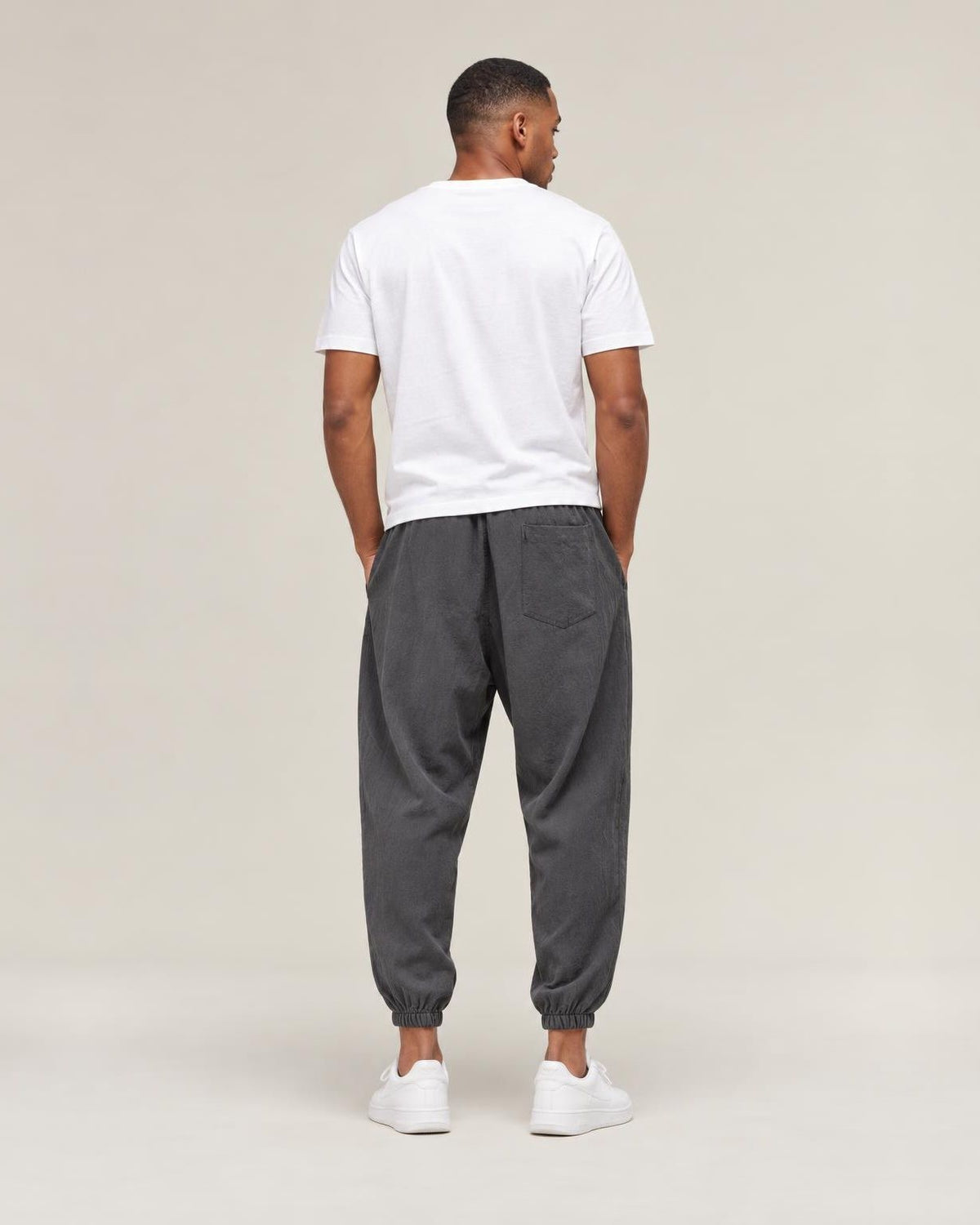 Asa Linen Ankle Pants in Grey, back view
