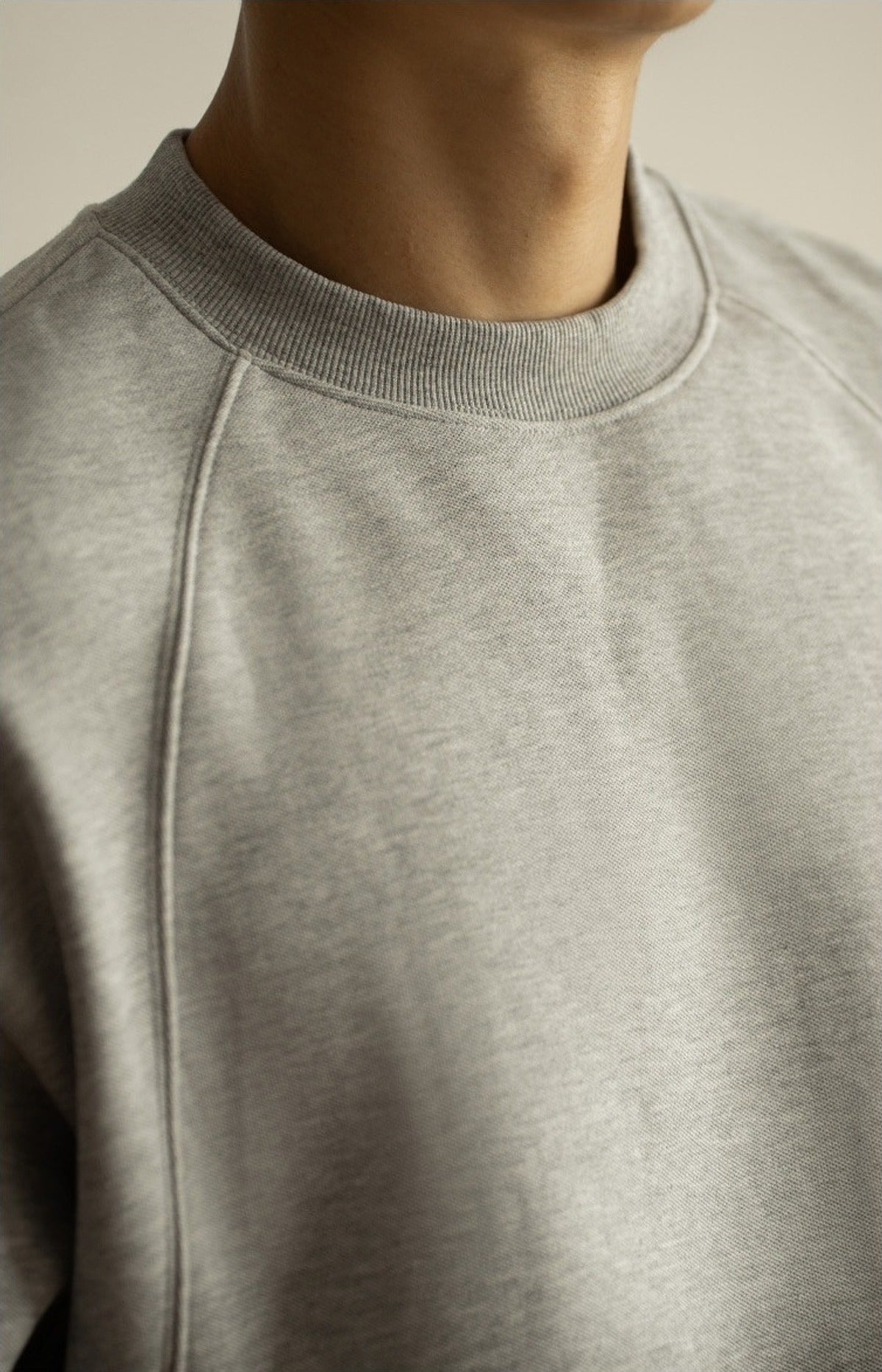 Danro Fleece Raglan Sweatshirt in Grey, detail close-up