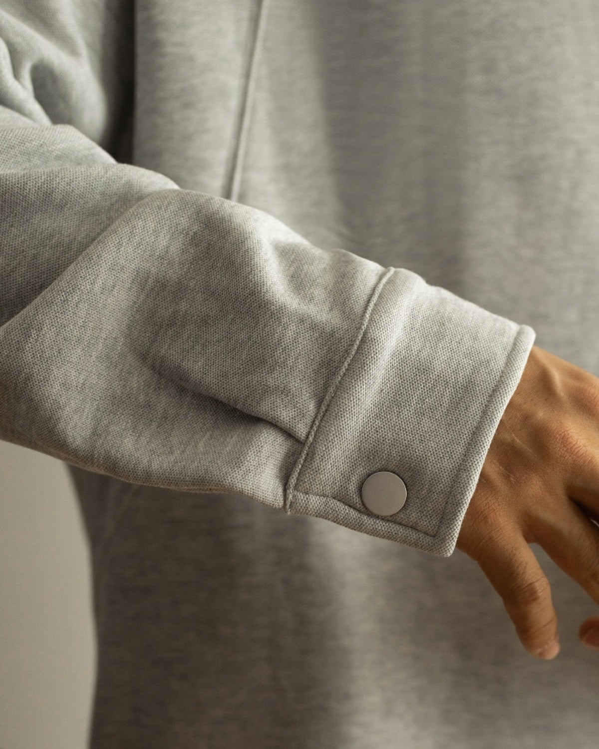 Danro Fleece Raglan Sweatshirt in Grey, detail close-up