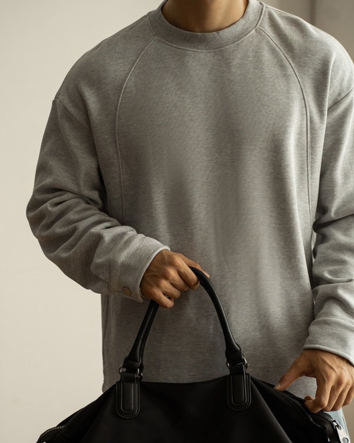 Danro Fleece Raglan Sweatshirt in Grey, full-length front view