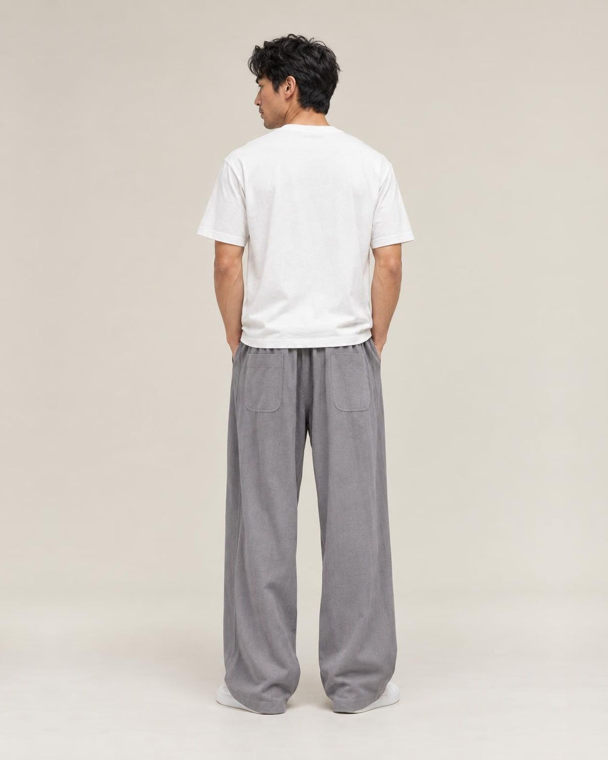 Fuwa Linen Straight Pants in Grey, back view