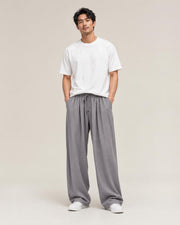 Fuwa Linen Straight Pants in Grey, full-length front view