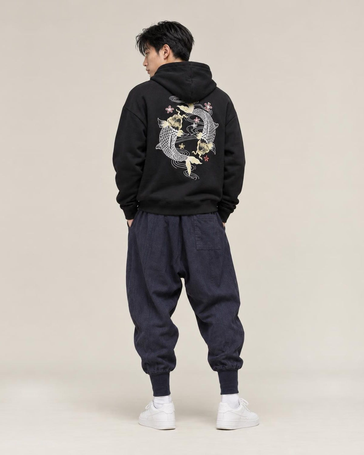 Gelyu Harem Pants in Navy, back view