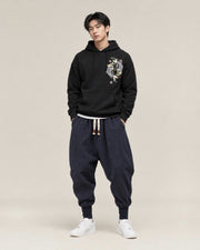 Gelyu Harem Pants in Navy, full-length front view