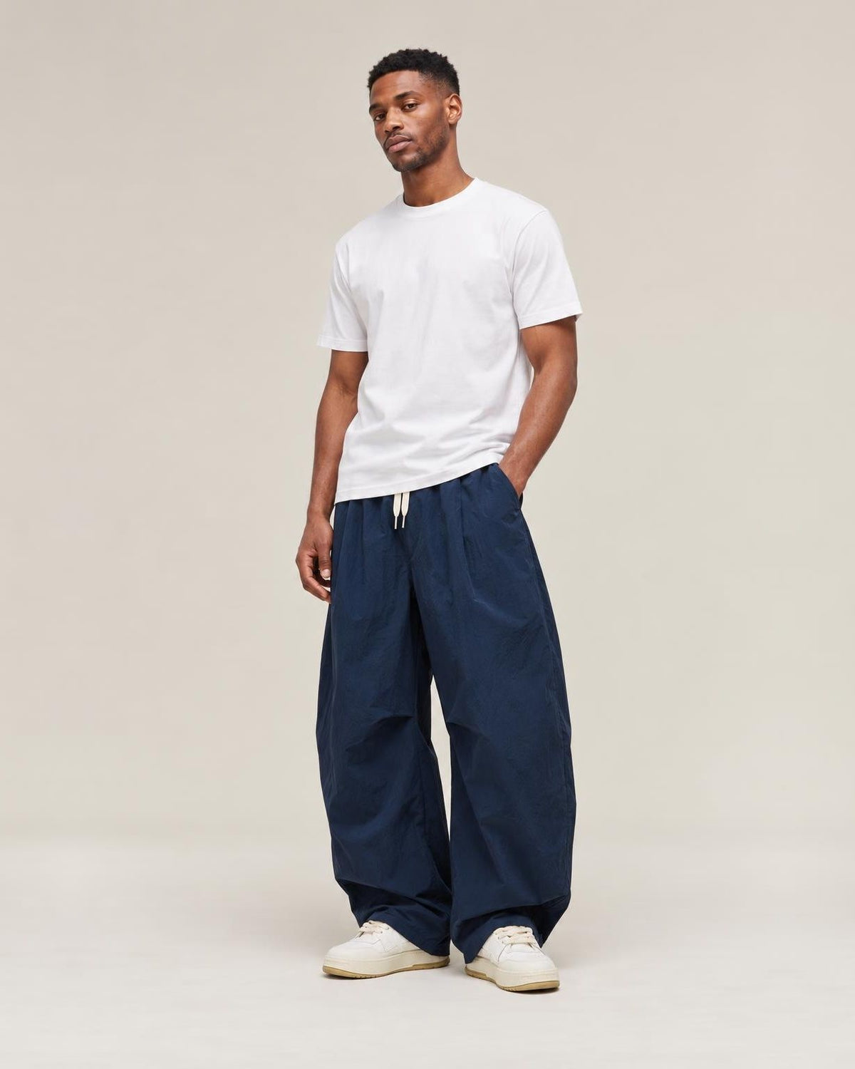 Hanami Wide-Leg Pants in Navy, full-length front view