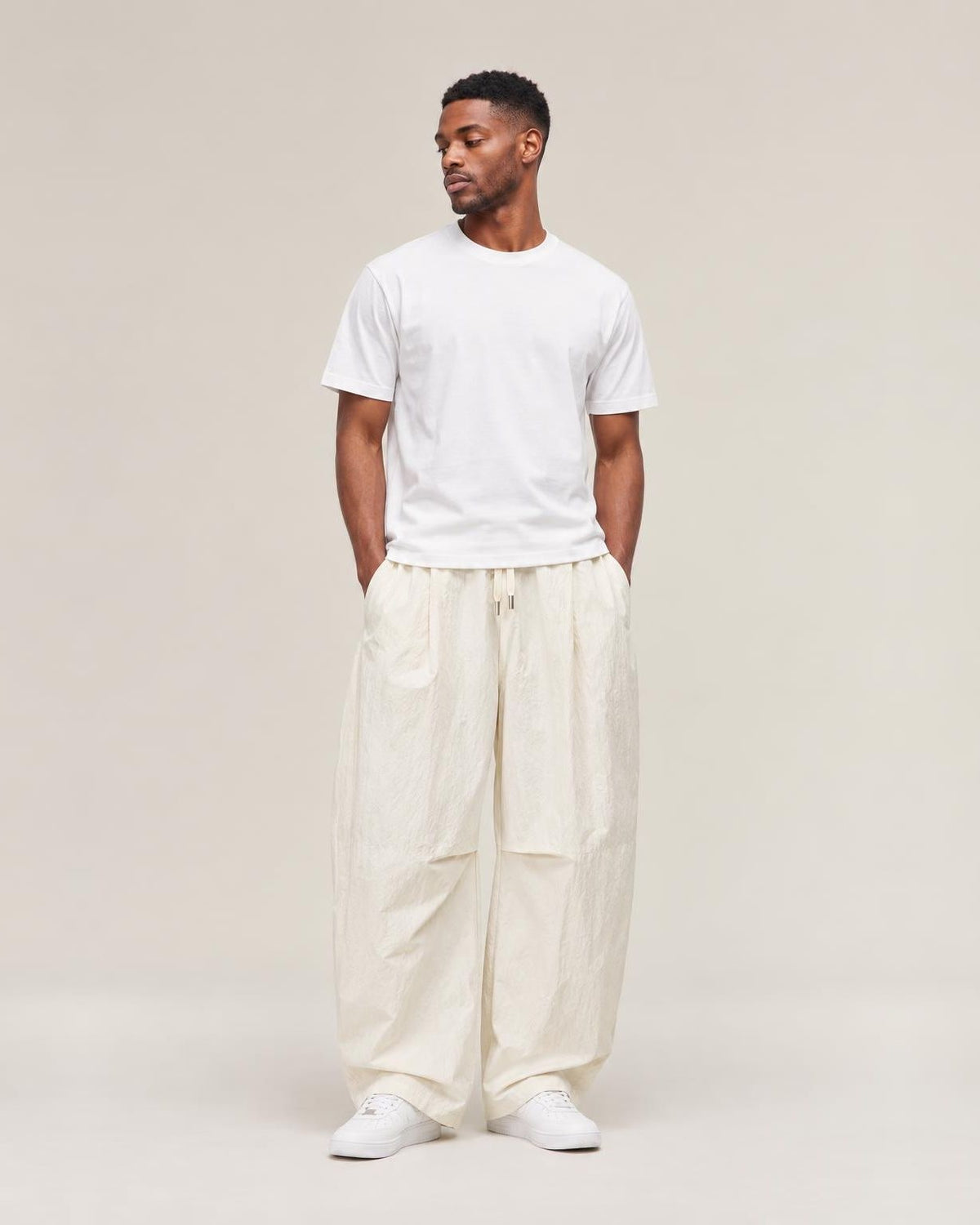 Hanami Wide-Leg Pants in White, full-length front view