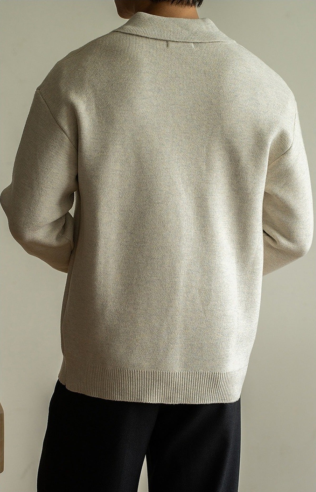 Iki Half-Placket Knit Polo in Cream, back view
