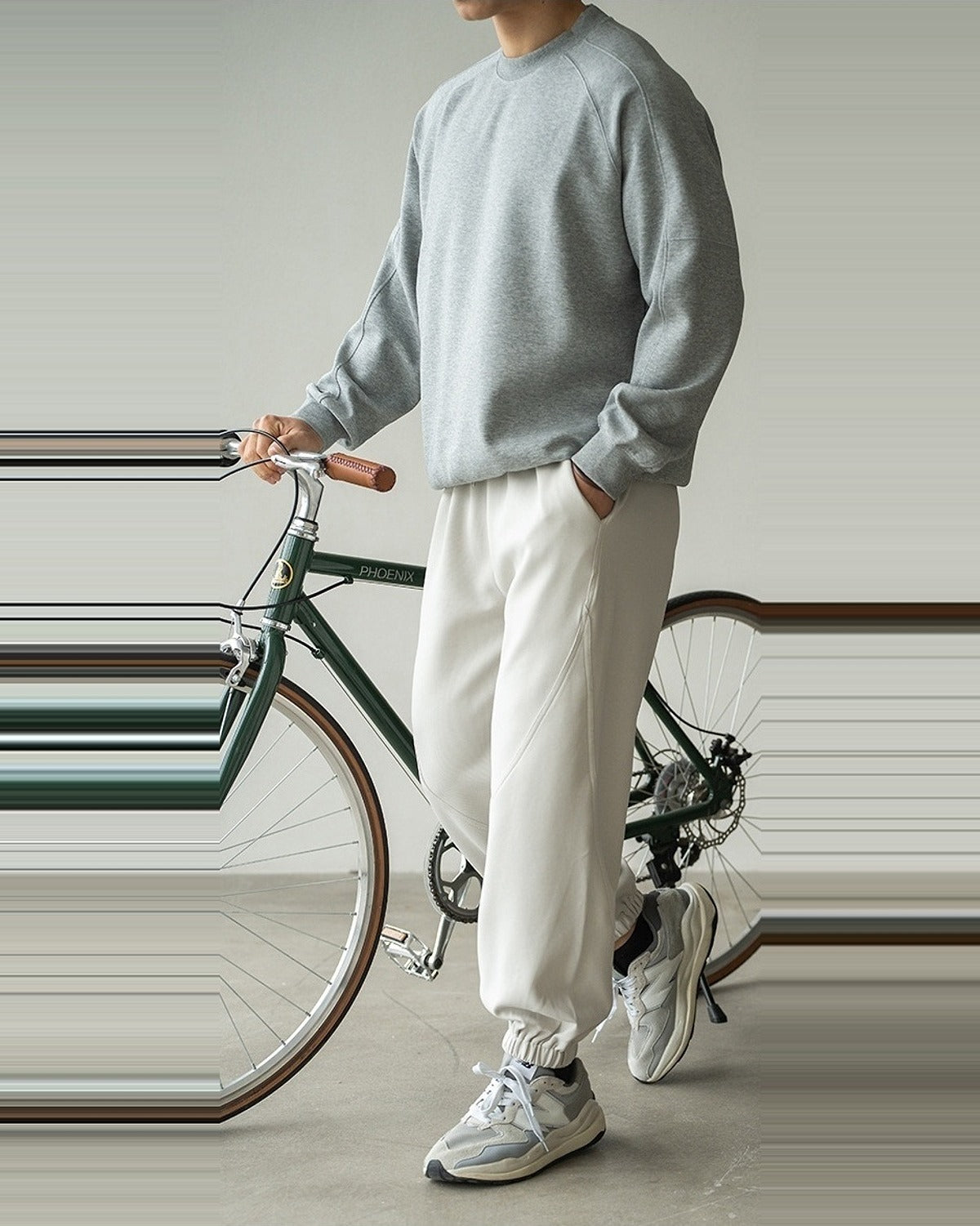 Katachi Cropped Crewneck Sweatshirt in Light Grey, full-length front view