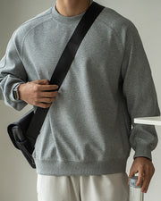 Katachi Cropped Crewneck Sweatshirt in Light Grey, full-length front view