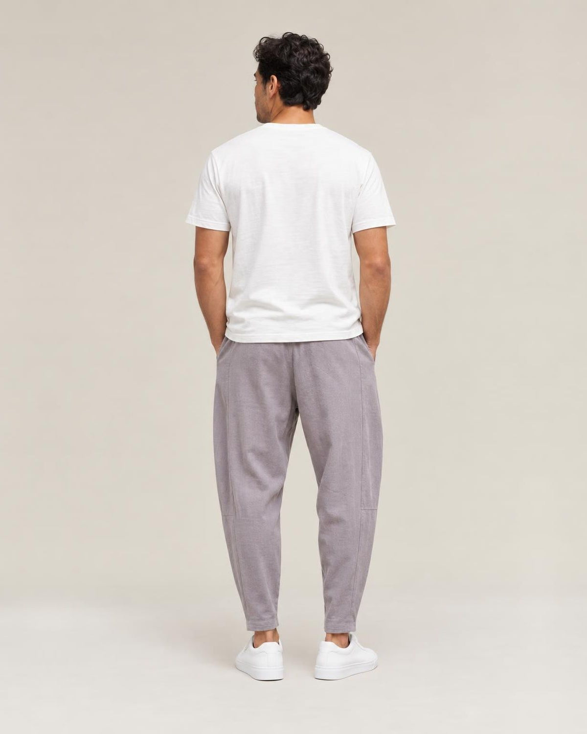 Kaze Linen Harem Pants in Grey, back view