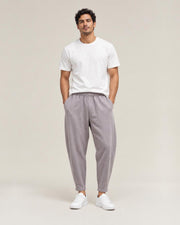 Kaze Linen Harem Pants in Grey, full-length front view