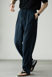 Natsu Linen Drape Pants in Blue, full-length front view