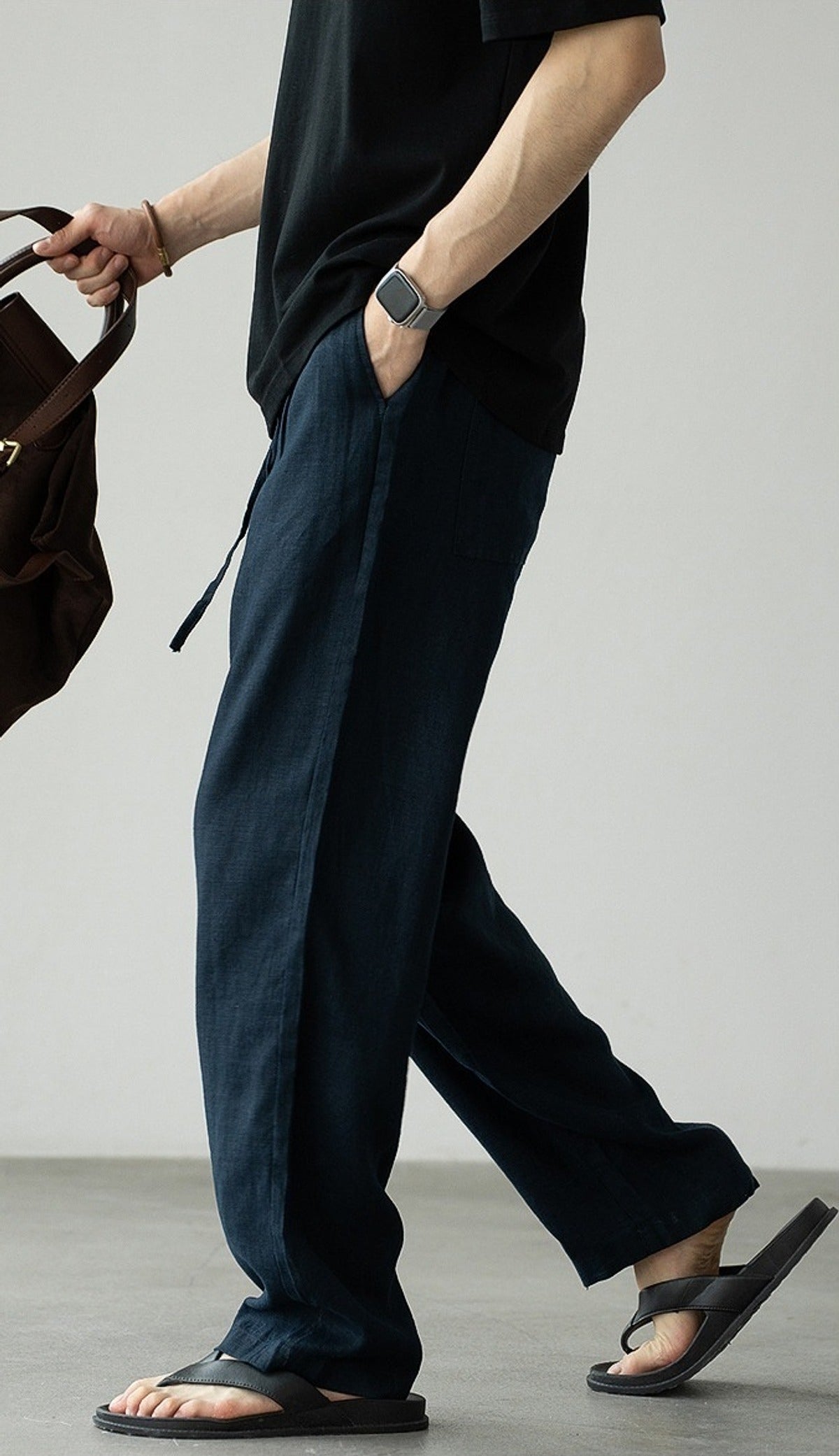 Natsu Linen Drape Pants in Blue, side view
