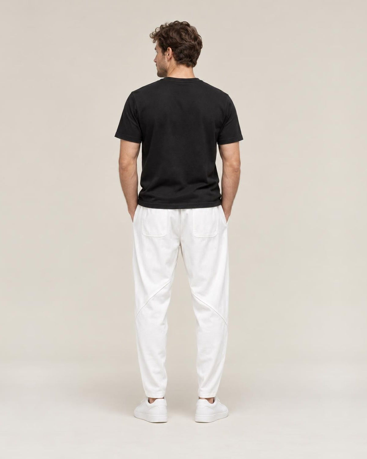 Nobi Relaxed Harem Pants in White, back view