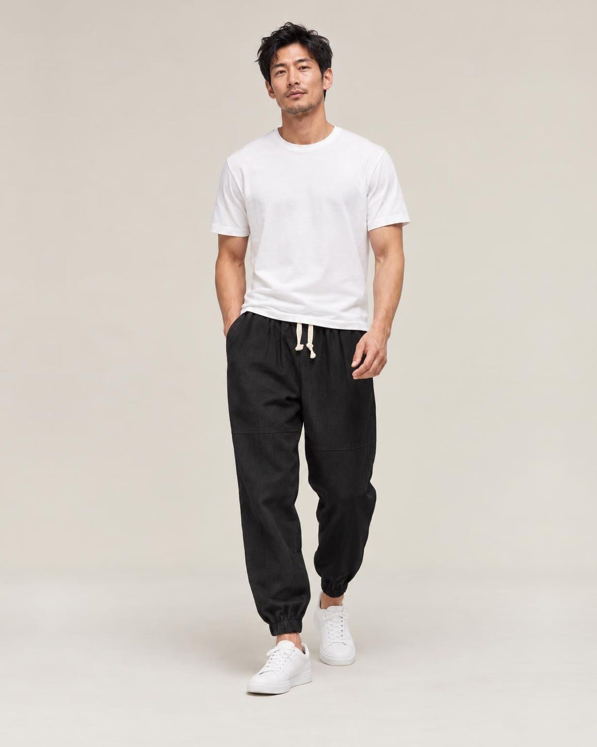 Shinbo Pants in Black, full-length front view
