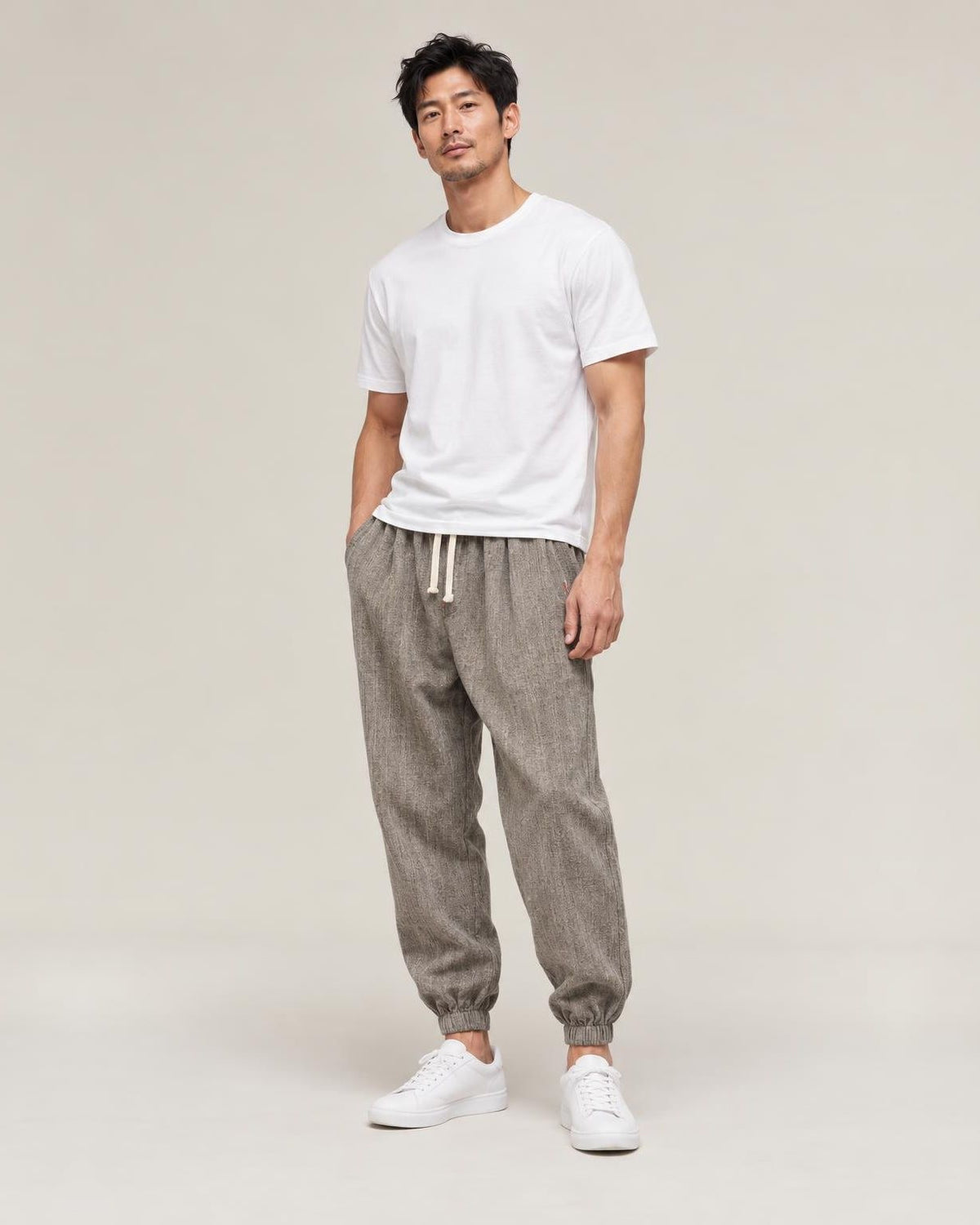 Shinbo Pants in Gray, full-length front view