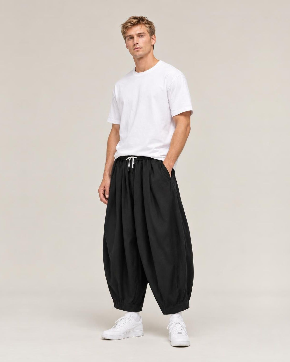 Sora Wide Leg Pants in Black, full-length front view