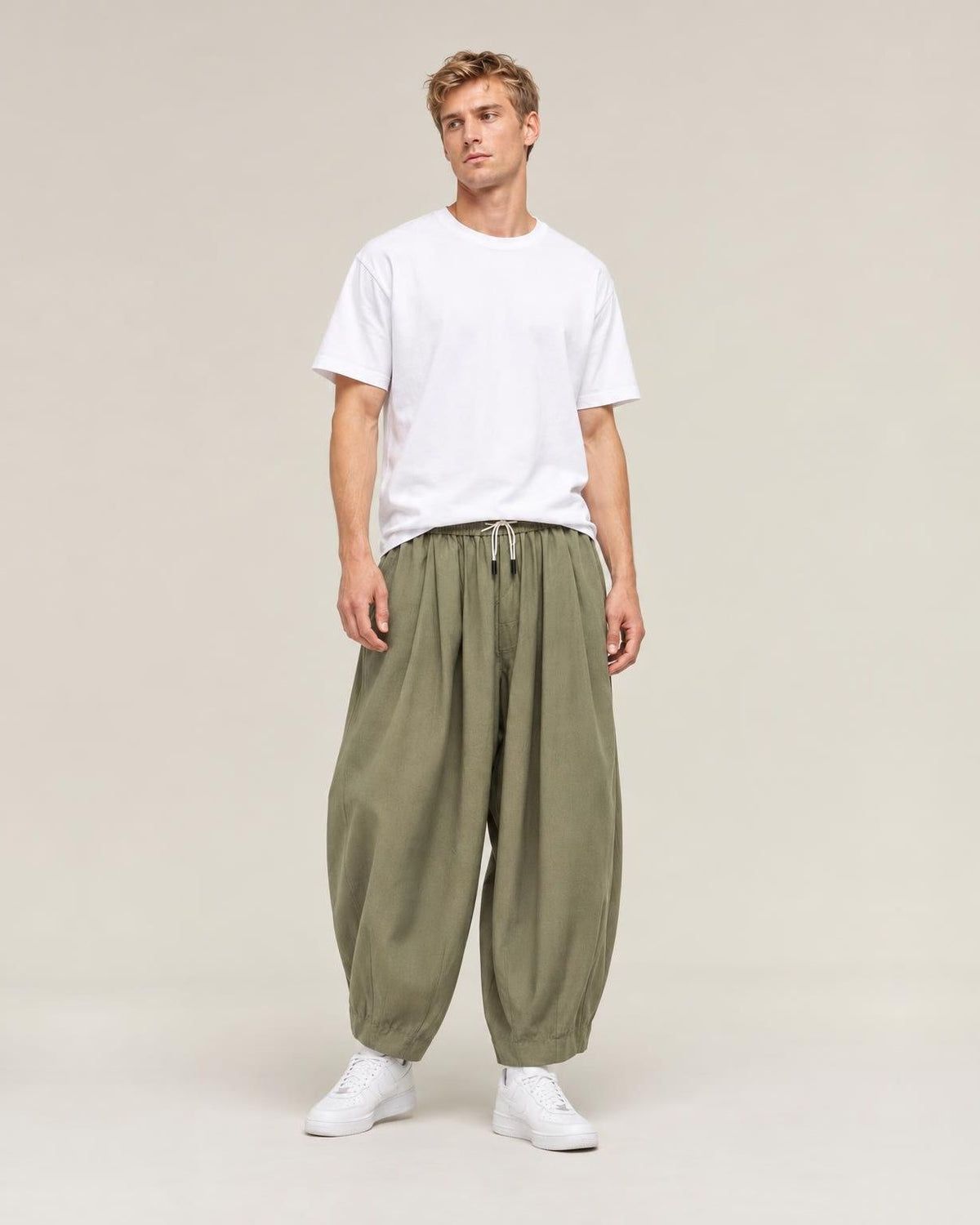 Sora Wide Leg Pants in Green, full-length front view