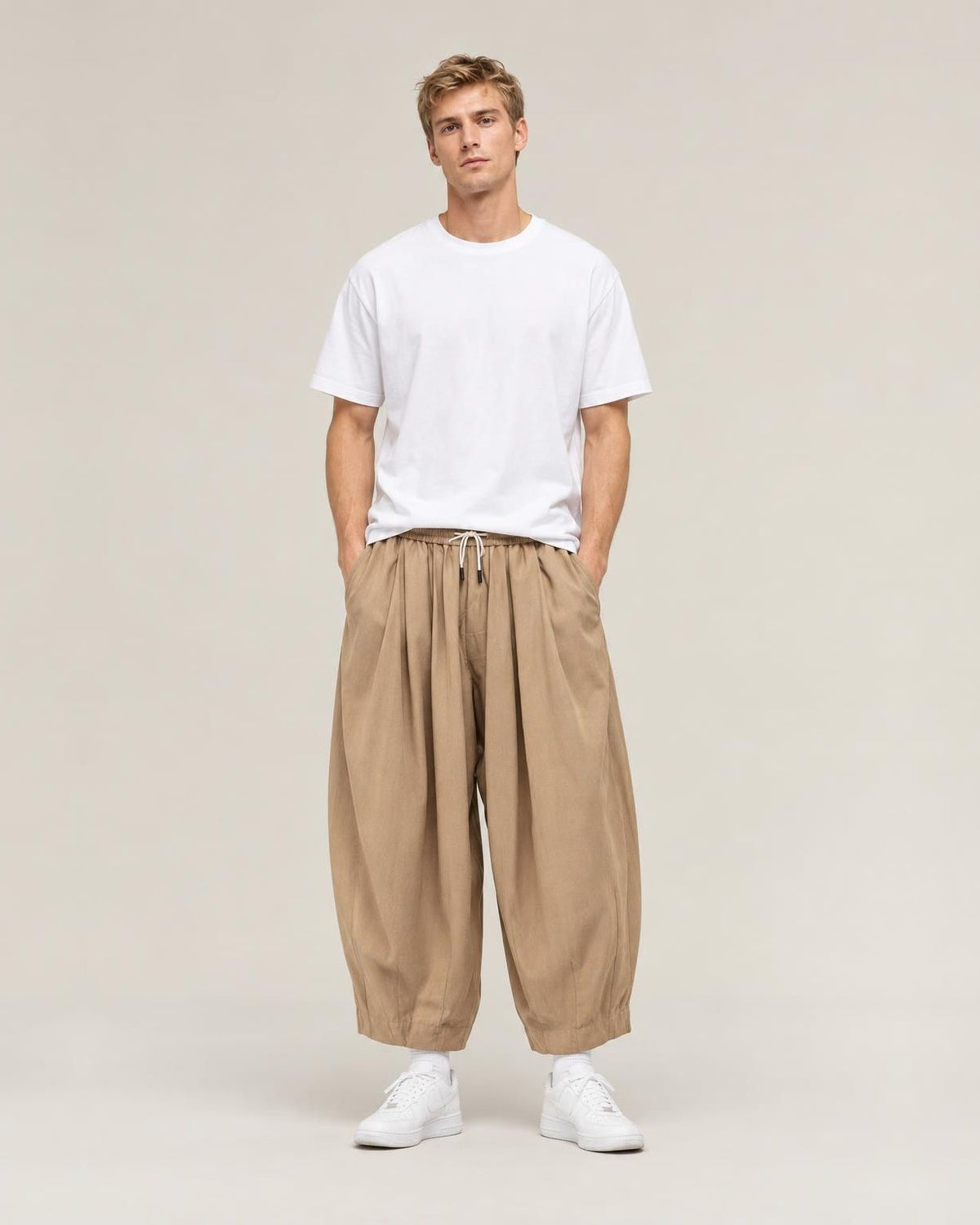 Sora Wide Leg Pants in Khaki, full-length front view