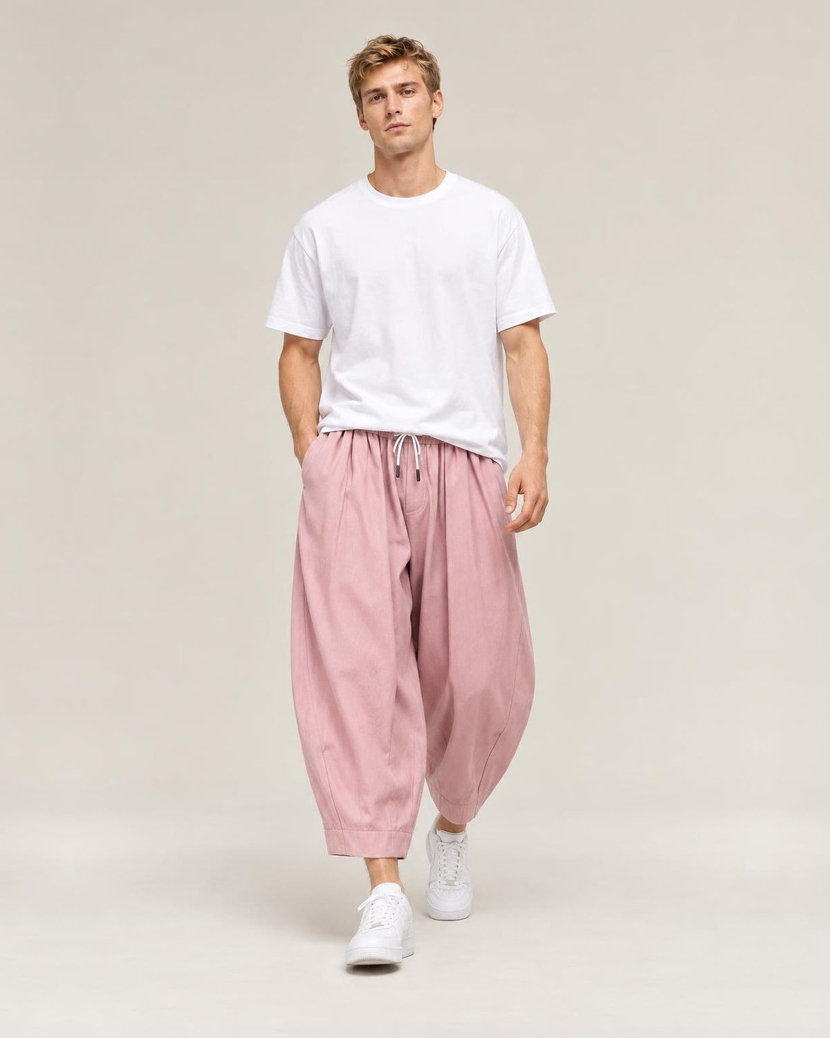 Sora Wide Leg Pants in Pink, full-length front view