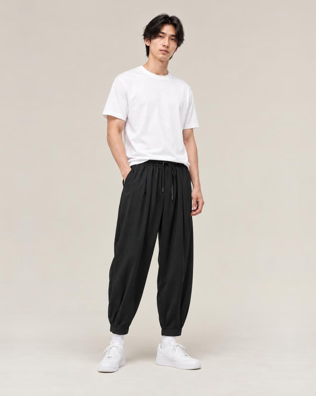 Suzushi Ice Silk Cropped Pants in Black, full-length front view