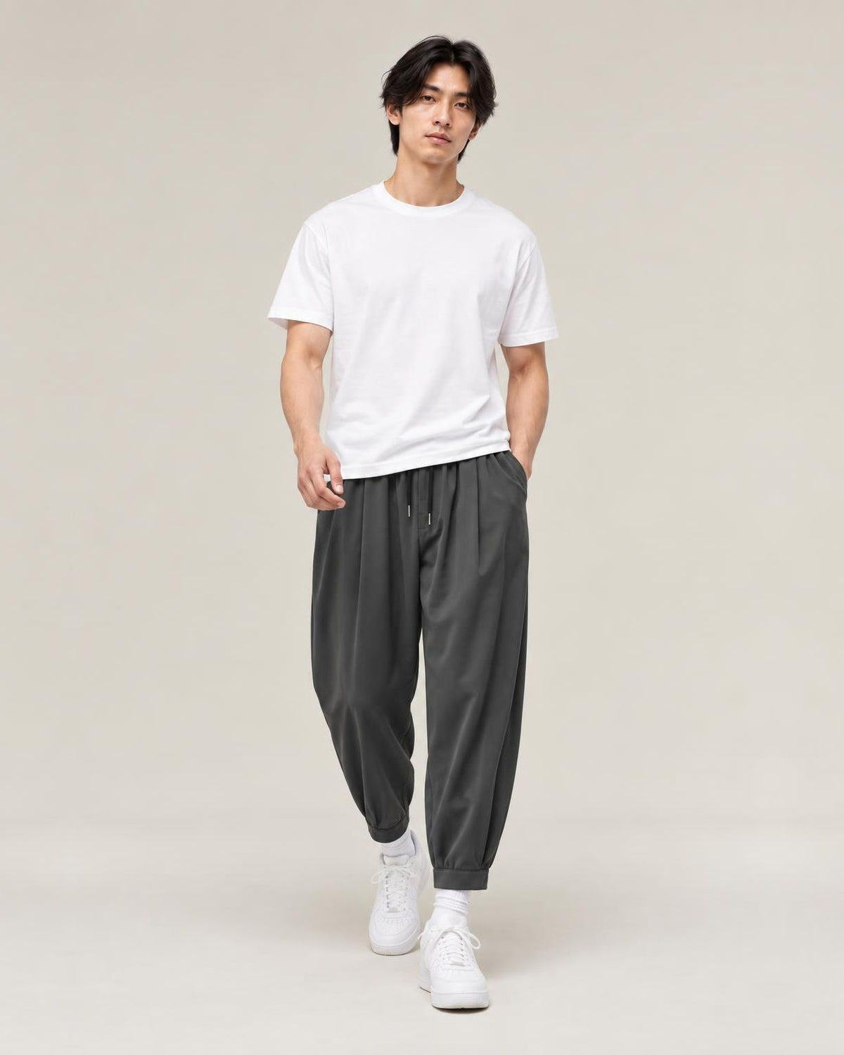 Suzushi Ice Silk Cropped Pants in Dark Grey, full-length front view