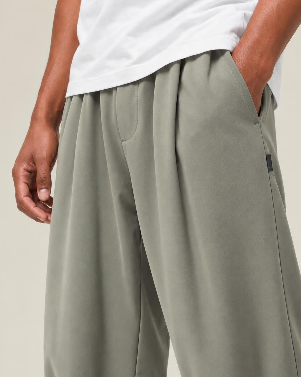 Suzushi Ice Silk Cropped Pants in Green, close-up on the model