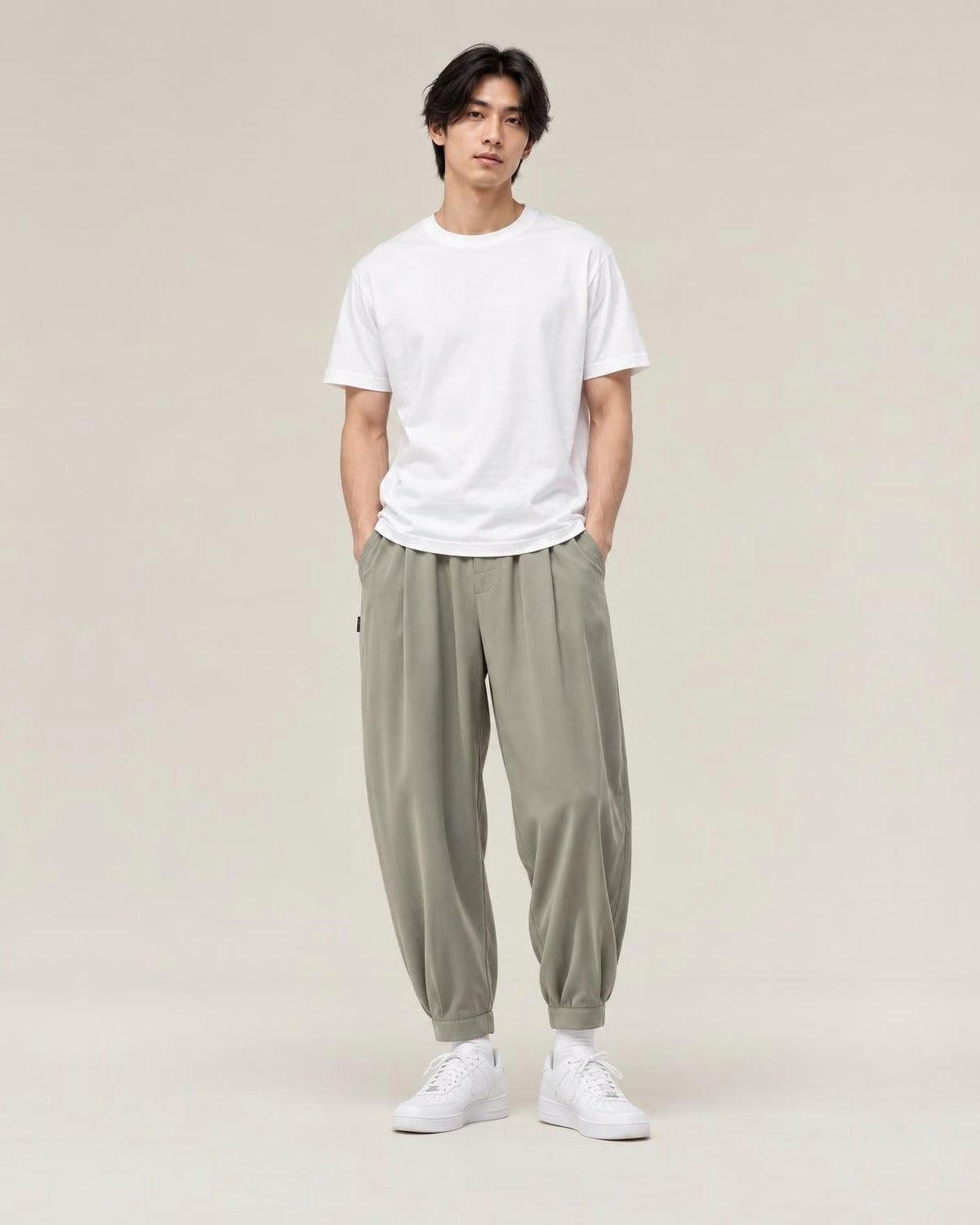 Suzushi Ice Silk Cropped Pants in Green, full-length front view