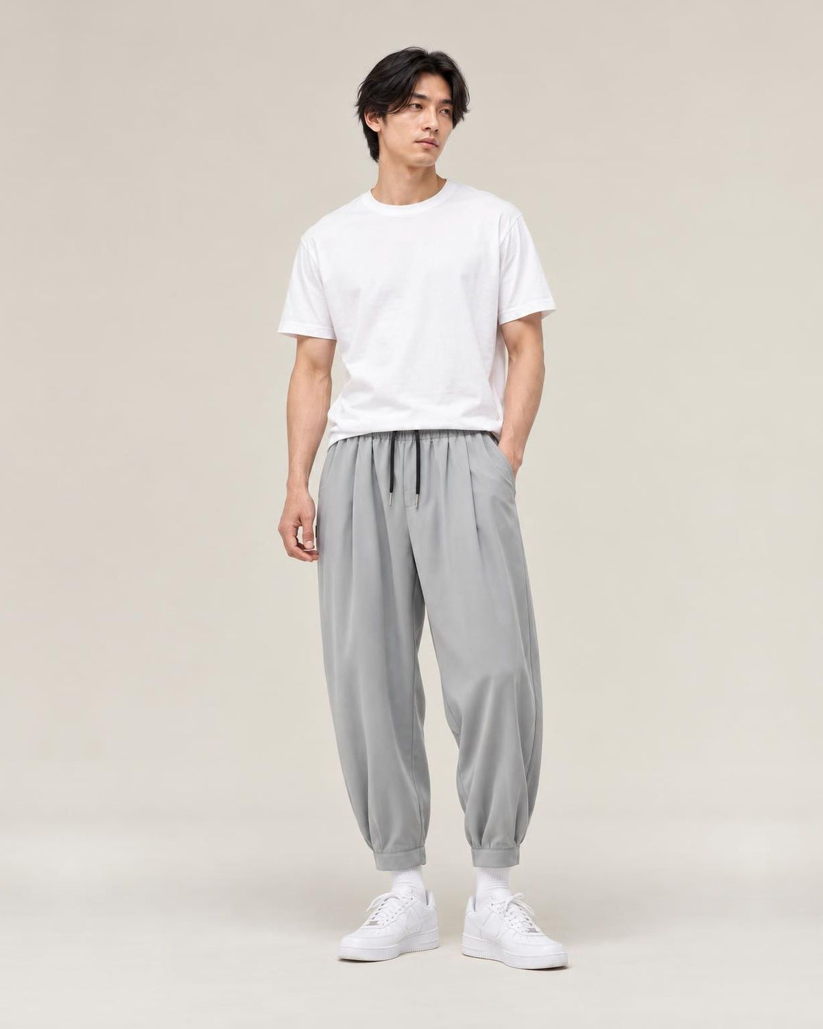 Suzushi Ice Silk Cropped Pants in Light Grey, full-length front view