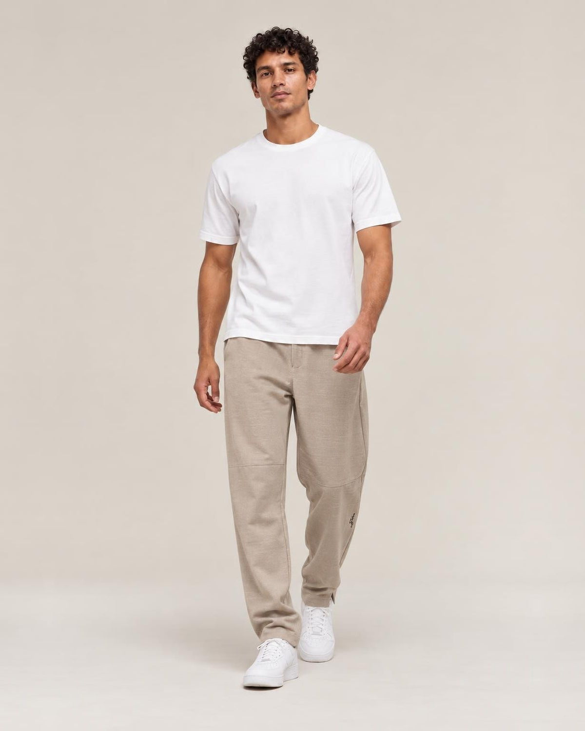 Yuru Loose Harem Pants in Brown, full-length front view