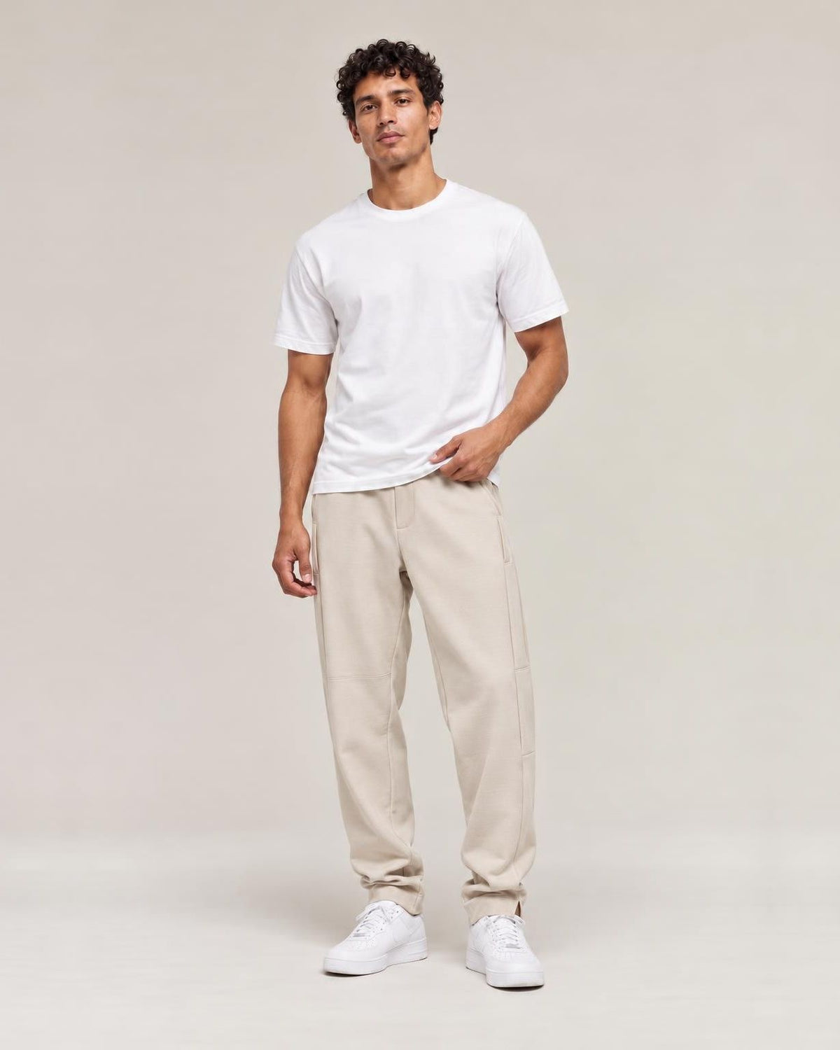 Yuru Loose Harem Pants in Grey, full-length front view