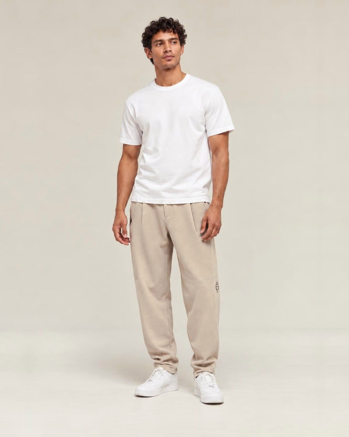 Yuru Loose Harem Pants in Khaki, full-length front view