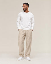 Yutori Linen Harem Pants in Khaki, full-length front view